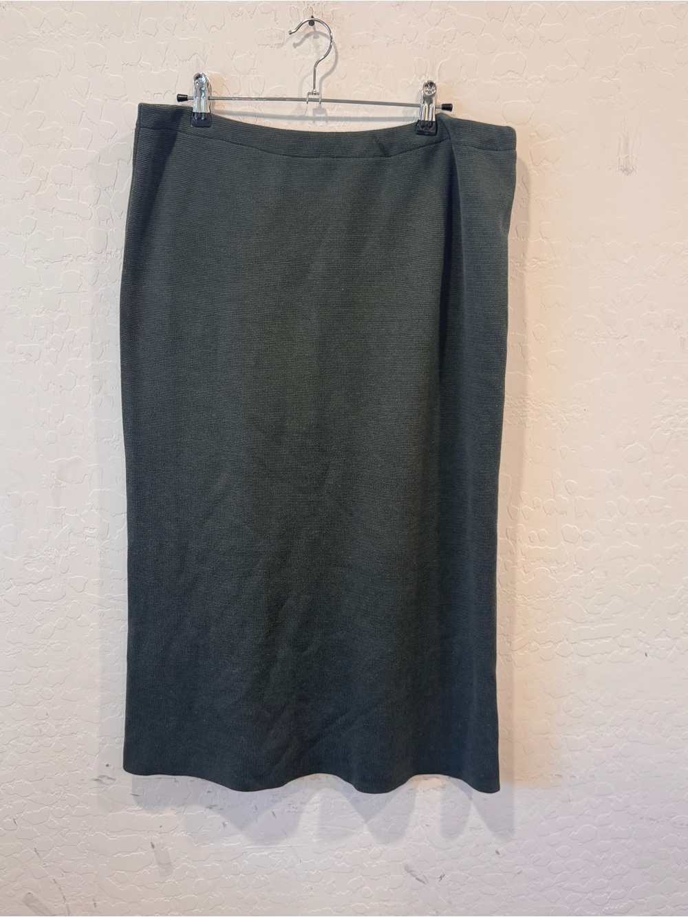 Eileen Fisher Forest Green Midi Knit Pencil Skirt Womens Large Silk Cotton